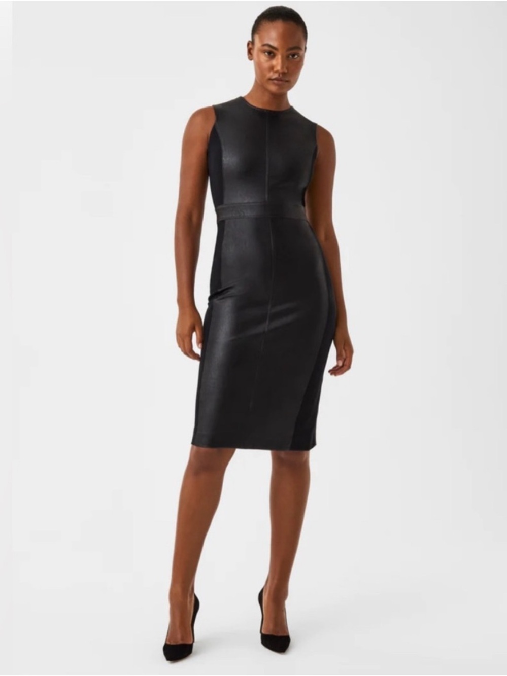 Spanx Dress Leather Like Combo Faux Vegan Sheath Midi LBD Party Event size XL